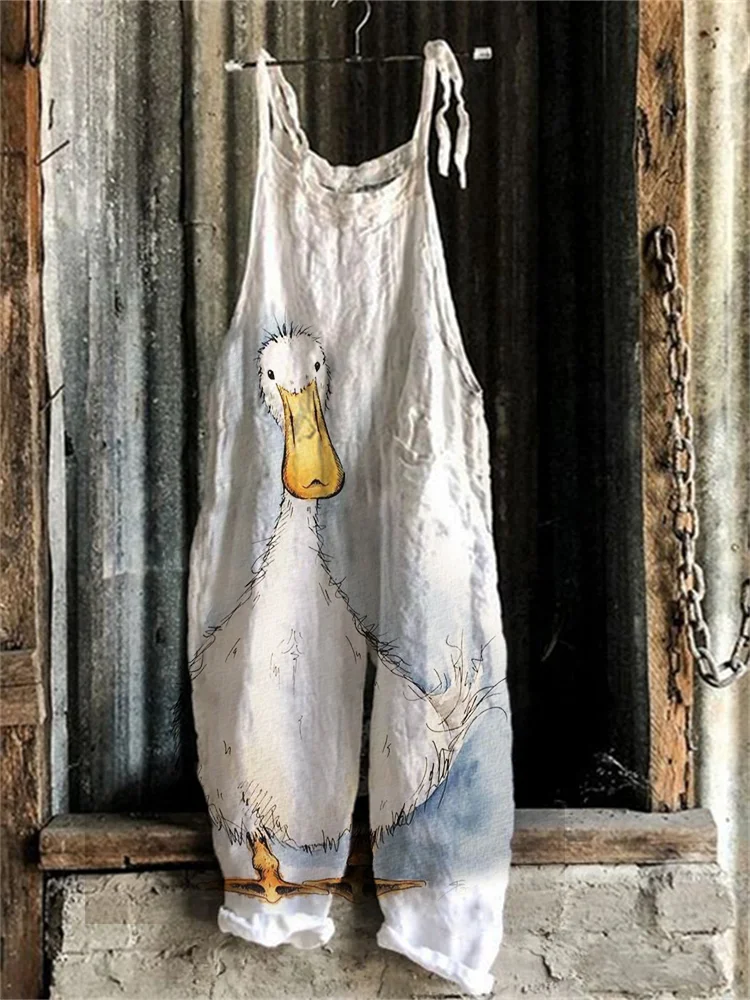 Lovely Duck Watercolor Art Loose Fit Jumpsuit-mysite