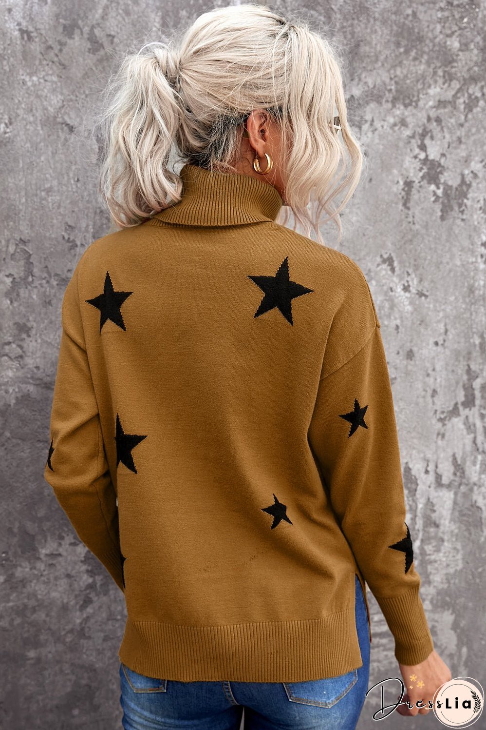 Turtleneck Star Print Sweater