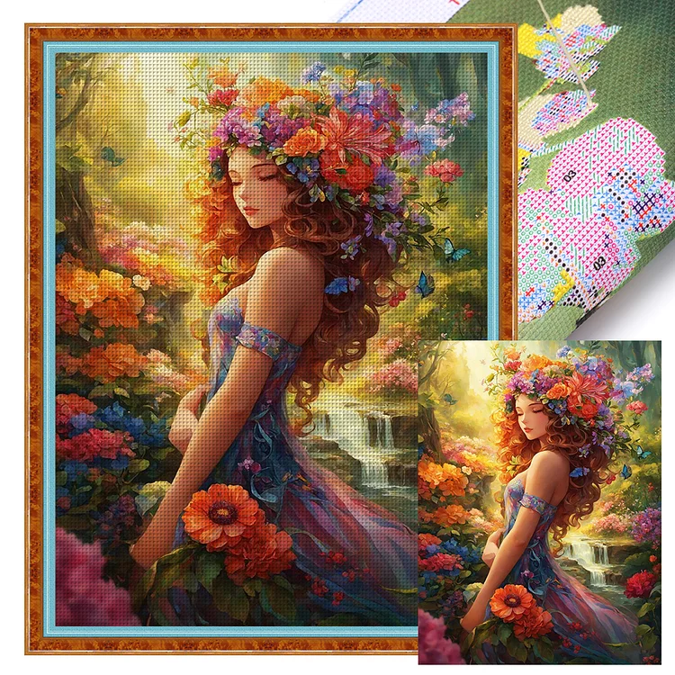 Flower Woman - Printed Cross Stitch 14CT 45*60CM