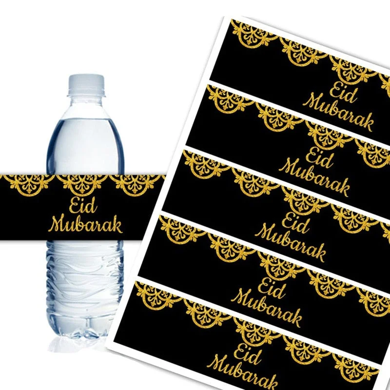 10/20pcs Eid Mubarak Bottle Labels Wrapper Adhesive Stickers Ramadan Muslim Islamic Festival Party DIY Decorations Eid al-fitr