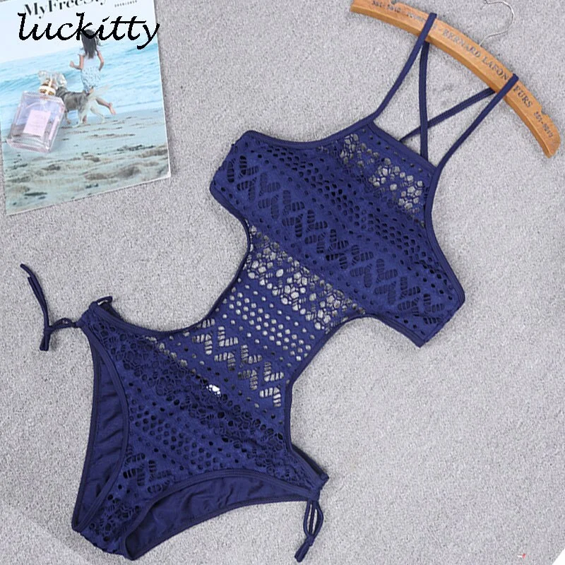 Sexy Backless Black Mesh Hollow Cut Out Trikini High Neck Bathing Suit Monokini Thong Swimwear Women One Piece Swimsuit