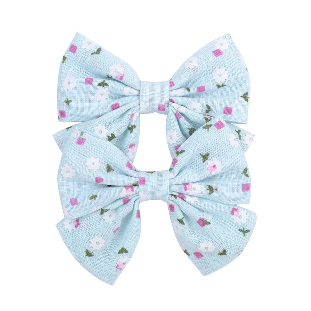 2022 Lovely Baby Girls Print Flower Bohemian Style Bow BB Hair Clips Headwear Children Cute Cotton Hairpins Hair Accessories