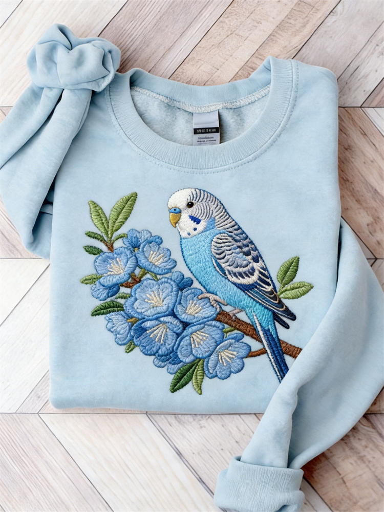 Lovely Parrot & Floral Branch Vintage Washed Sweatshirt wearshes