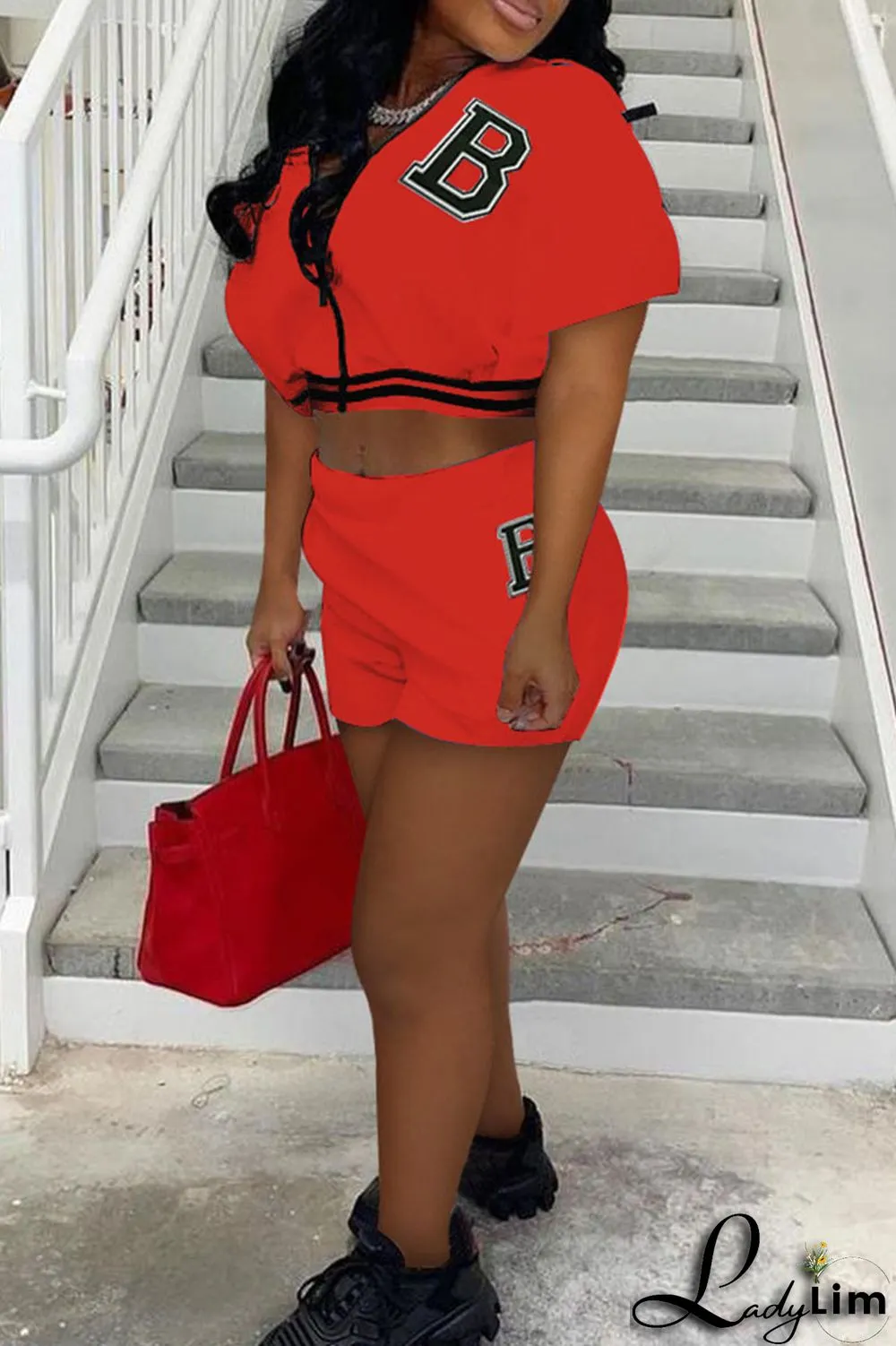 White Casual Patchwork Zipper Short Sleeve Two Pieces
