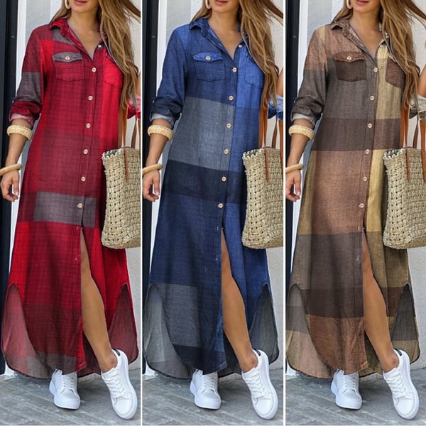 Womens Long Sleeve Casual Loose Button Down Denim Maxi Shirt Dress Plus Size - Shop Trendy Women's Clothing | LoverChic