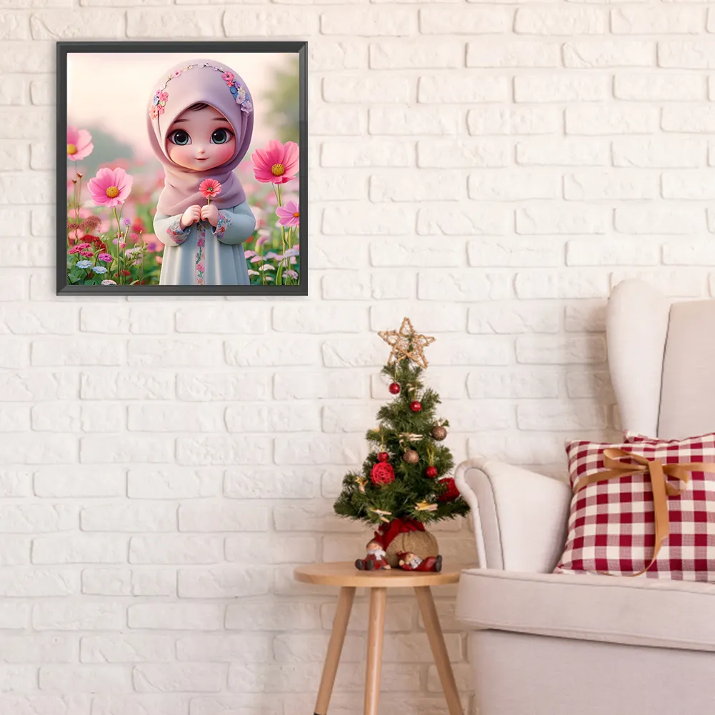 Full Round Diamond Painting 30*30cm - Girl With Flowers