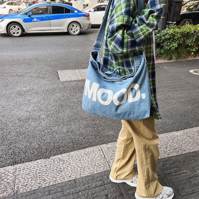 Unisex Large Denim Letter Sports Zipper Crossbody Bag