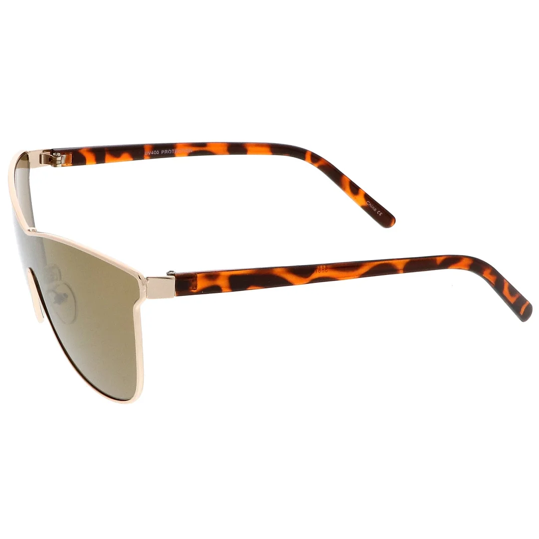 Futuristic Horn Rimmed Colored Mirror Mono Lens Cat Eye glasses 65mm