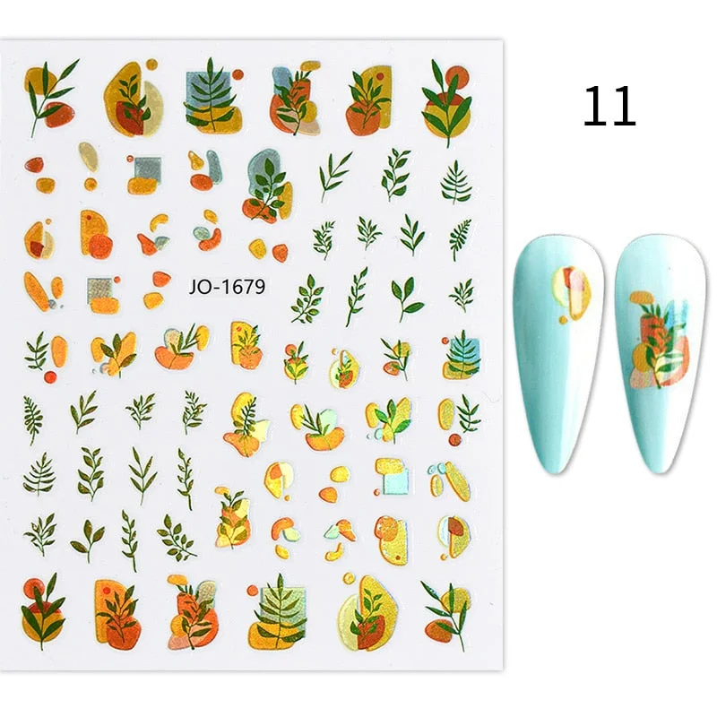 1PC Spring Green Palm Flowers Leaves 3D Nail Stickers Self-Adhesive Slider Nail Art Decorations Geometry Leaf Decals Manicure-Nail Inspo