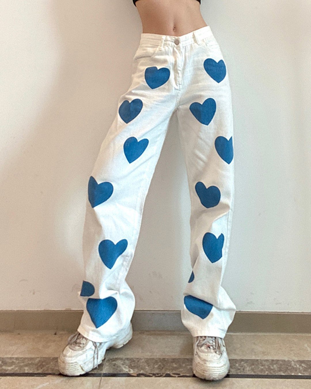 Fashionv-Heart Slouchy Stretch Spring Straight-leg Jeans