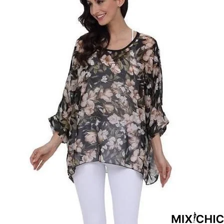 Plus Size Women Chiffon Blouse Shirt Batwing Sleeve Tops Blouses