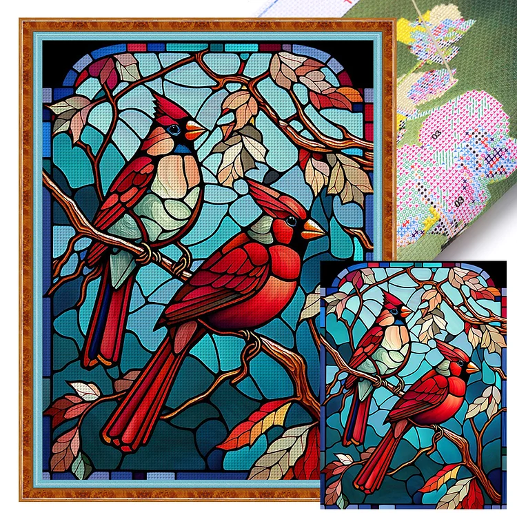 Glass Art--North American Redbird - Printed Cross Stitch 11CT 50*65CM