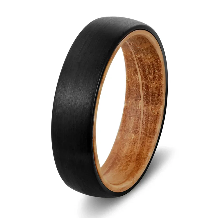 Olivenorma 6mm Whiskey Barrel Wood Black Tungsten Ring