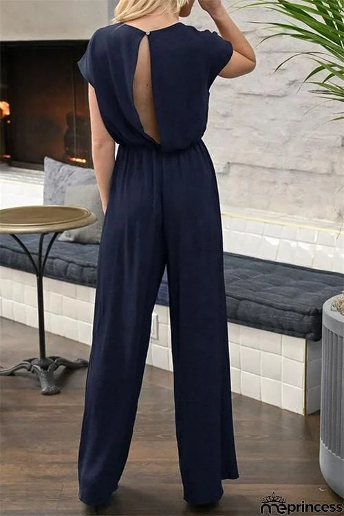 V Neck Knot Short Sleeve Jumpsuit