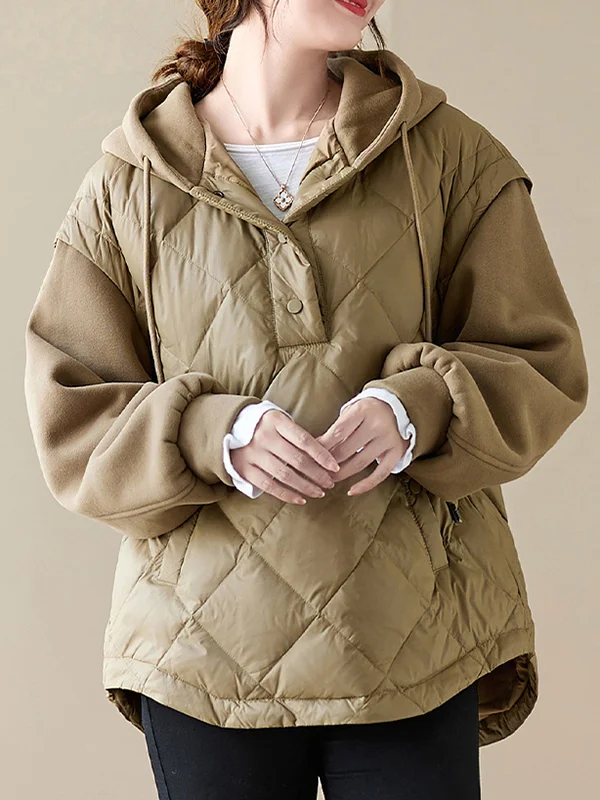 Casual Roomy Split-Joint Pure Color Hooded Padded Coat