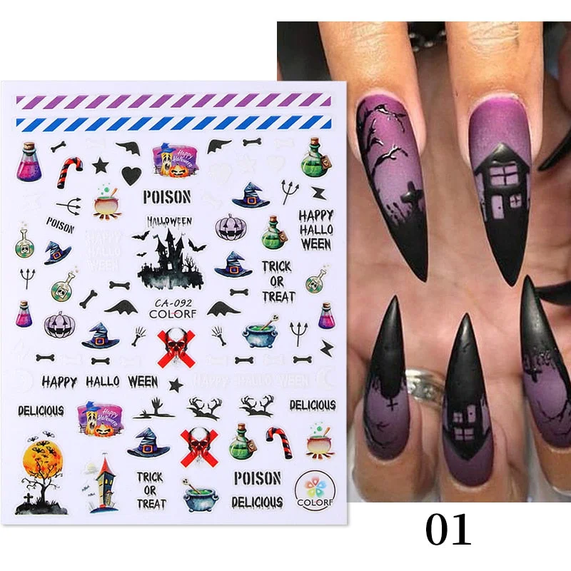3D Christmas Nail Art Decoration Stickers Halloween Pumpkin Skull Geometry Snowflake Winter Design Slider Nail Foils Manicures-Nail Inspo