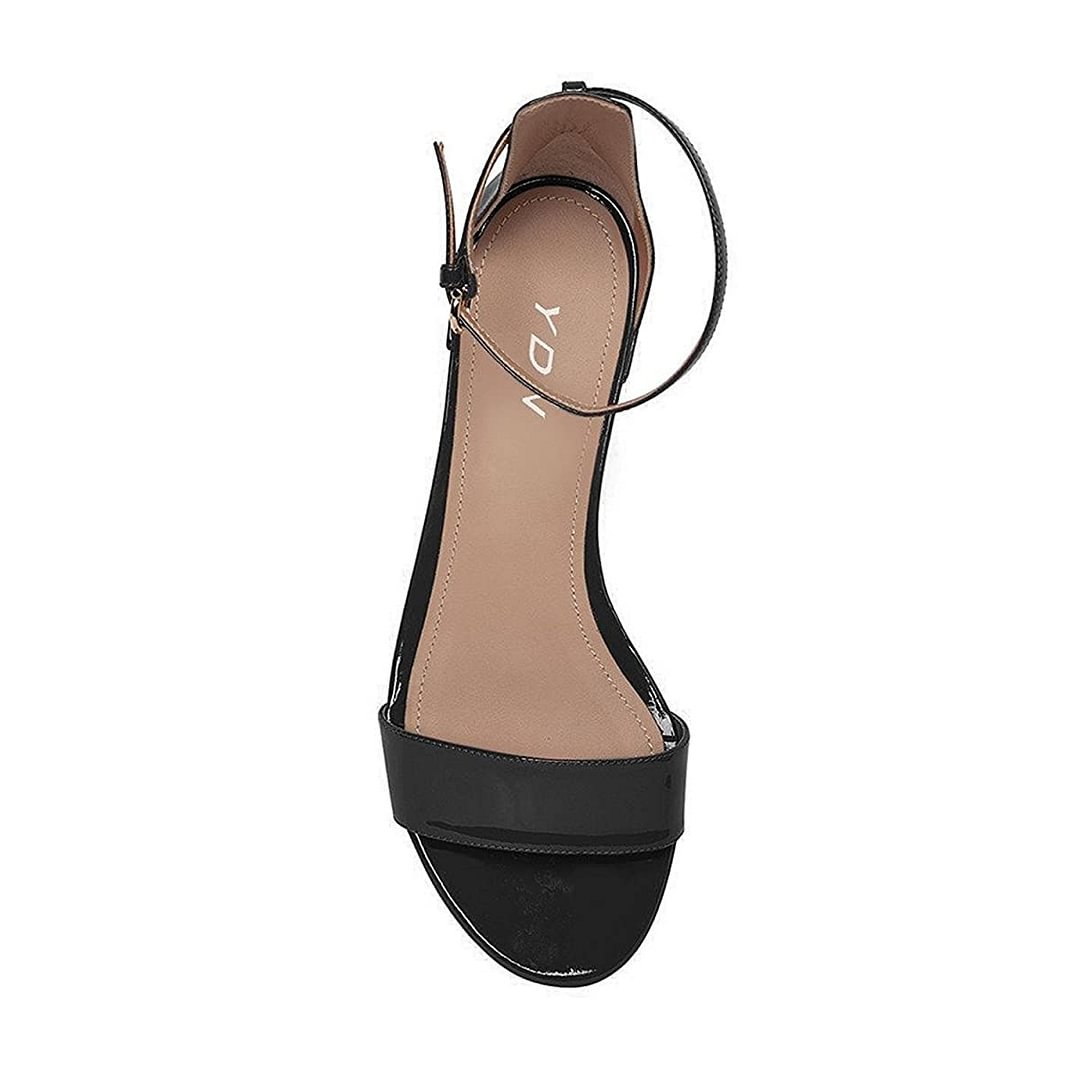 Vegan Leather Round Toe Ankle Strap Summer Sandals in Black