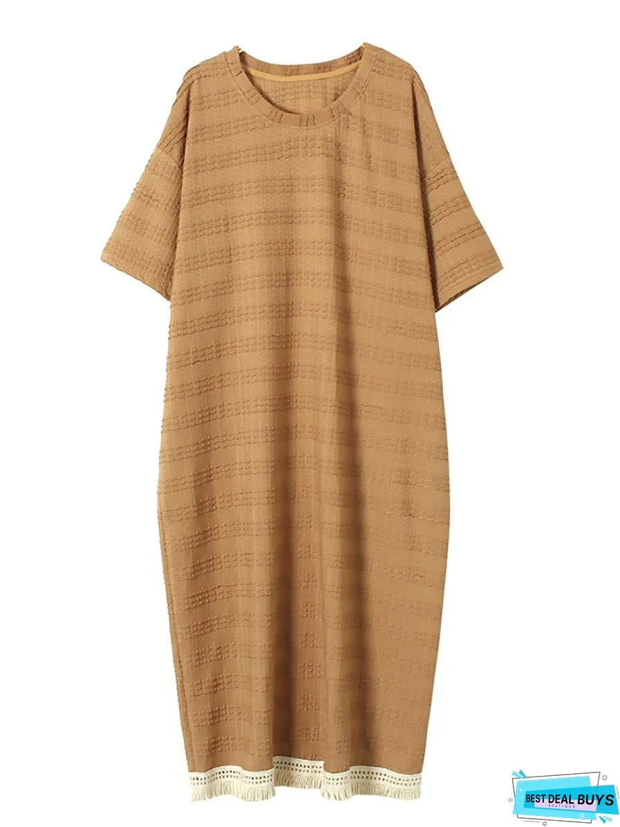 Vintage Stripe Jacquard Tassel Solid Loose Dress