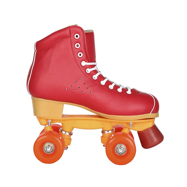 Double Row Flashing Wheel Red Leather Roller Skates
