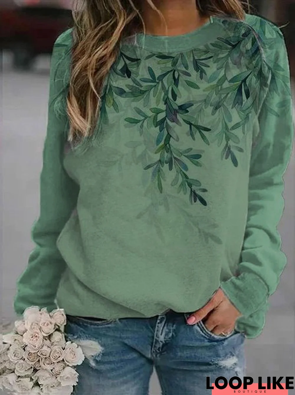 Leaves Casual Loose Crew Neck Sweatshirt