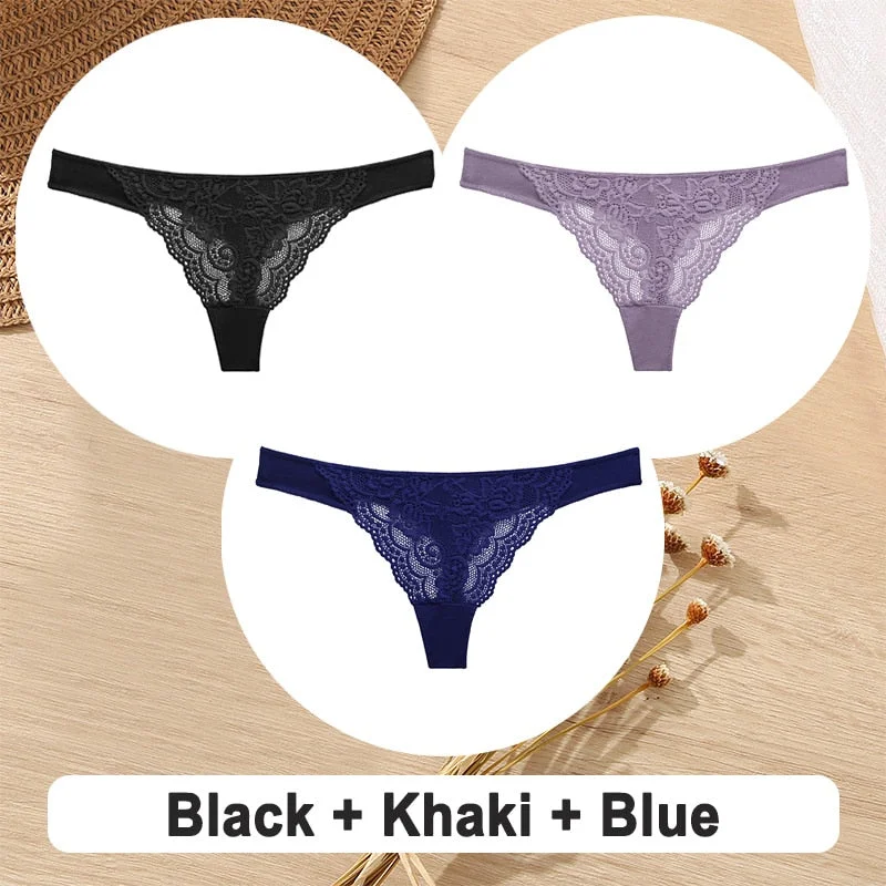 3PCS/Set Cotton G-String Women Panties Lace Underwear Female Lingerie Intimates Underpants Sexy Thong Panties for Girls Pantys
