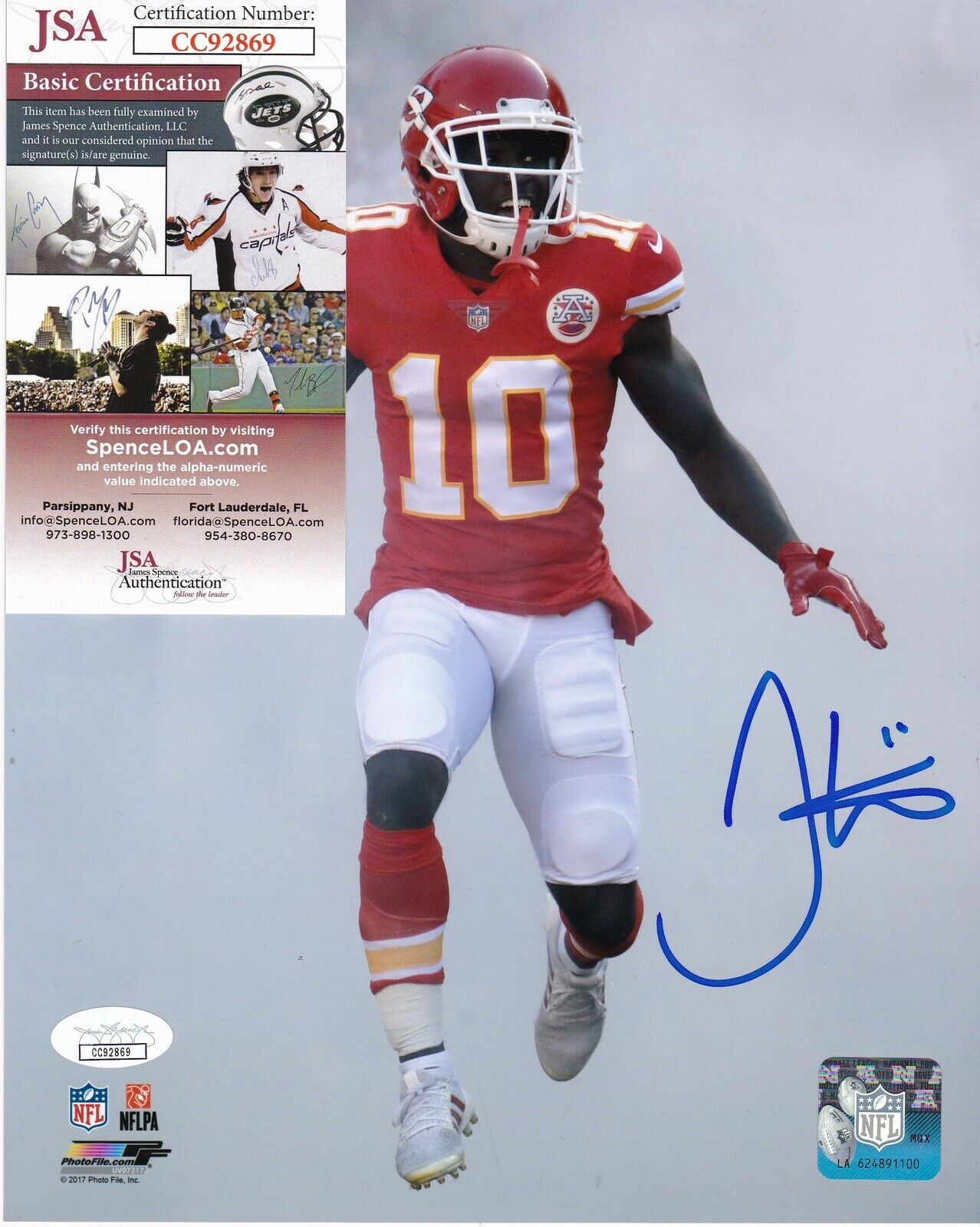 TYREEK HILL KANSAS CITY CHIEFS JSA AUTHENTICATED SIGNED 8x10