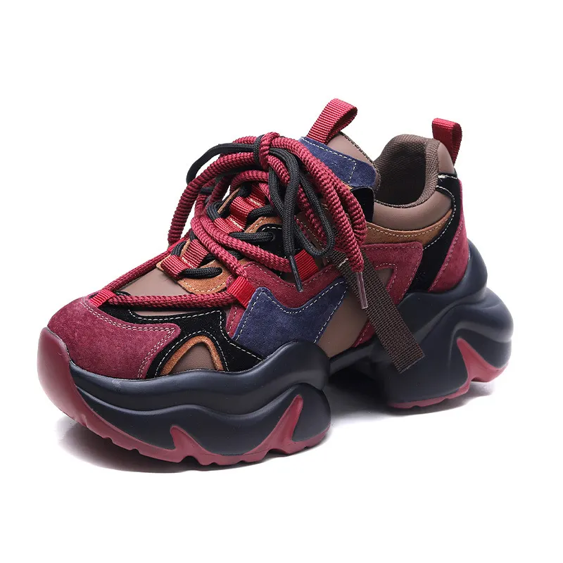 Yyvonne Old Dad Shoes Tide Spring And Summer Thick-Soled Shoes Small Retro Leather Leather Match Sports Casual Shoes