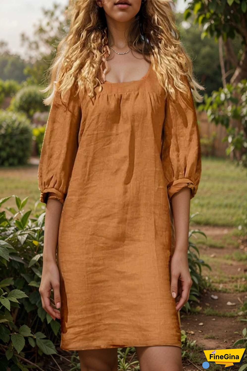 cotton linen loose casual half sleeve mini dress
