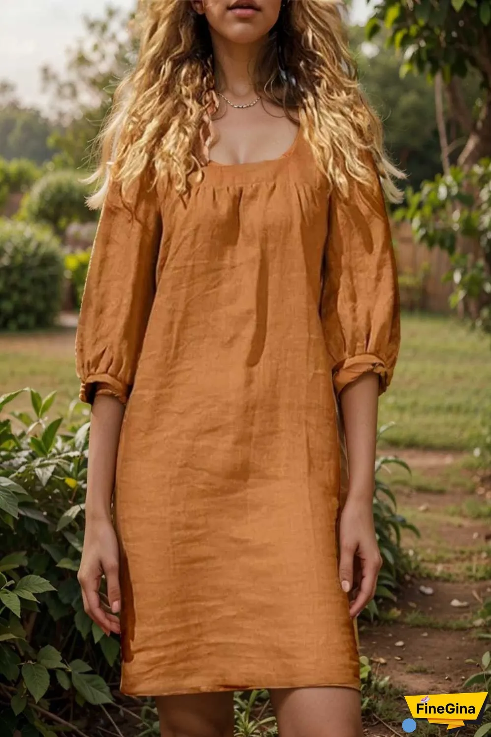 cotton linen loose casual half sleeve mini dress