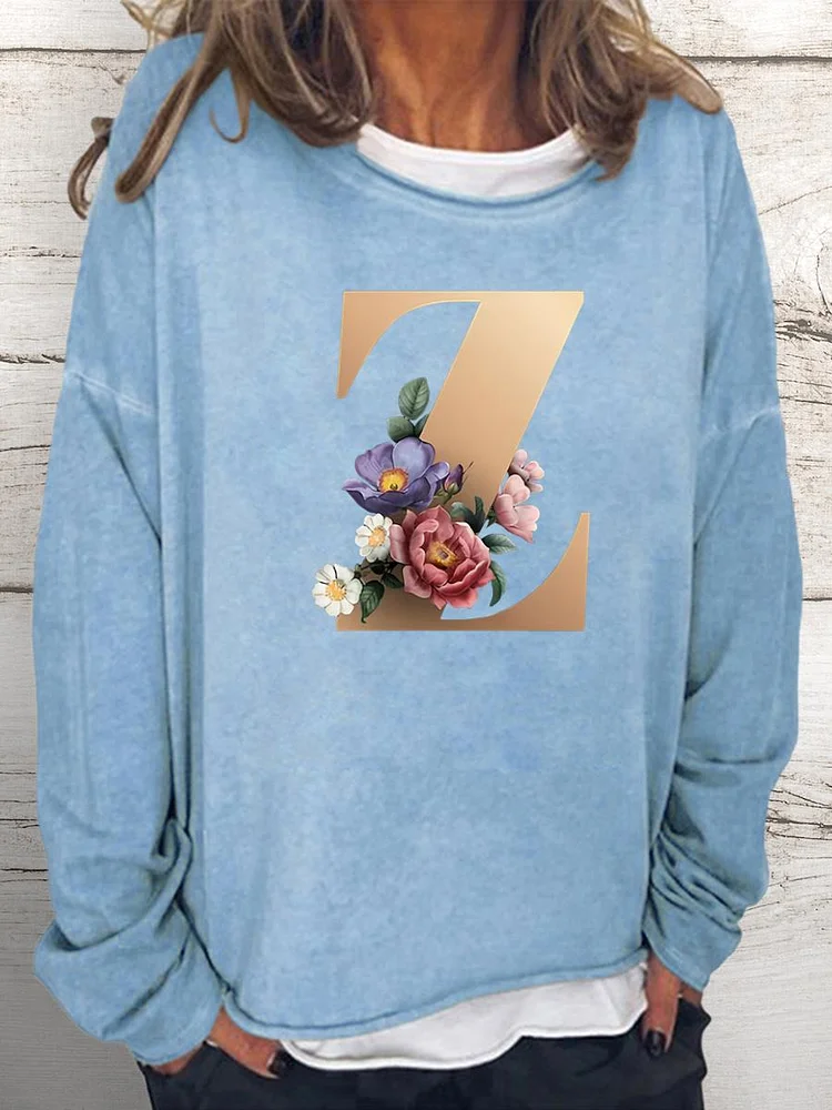 26 Flower Letters Z Women Loose Sweatshirt-0020171