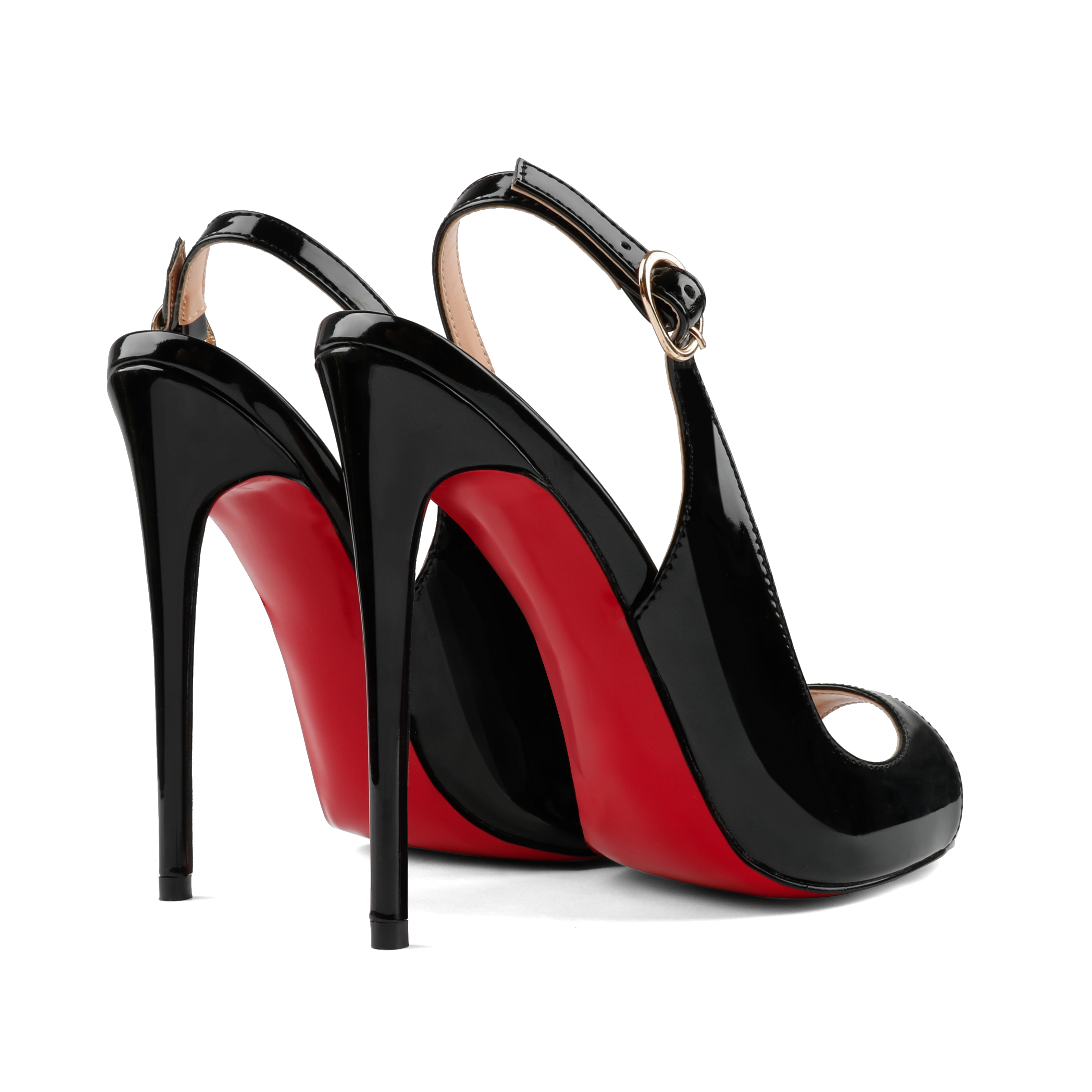 100mm/120mm Women's Open Toe Leaky Heel Red Bottom High Heels Stiletto Shoes-MERUMOTE