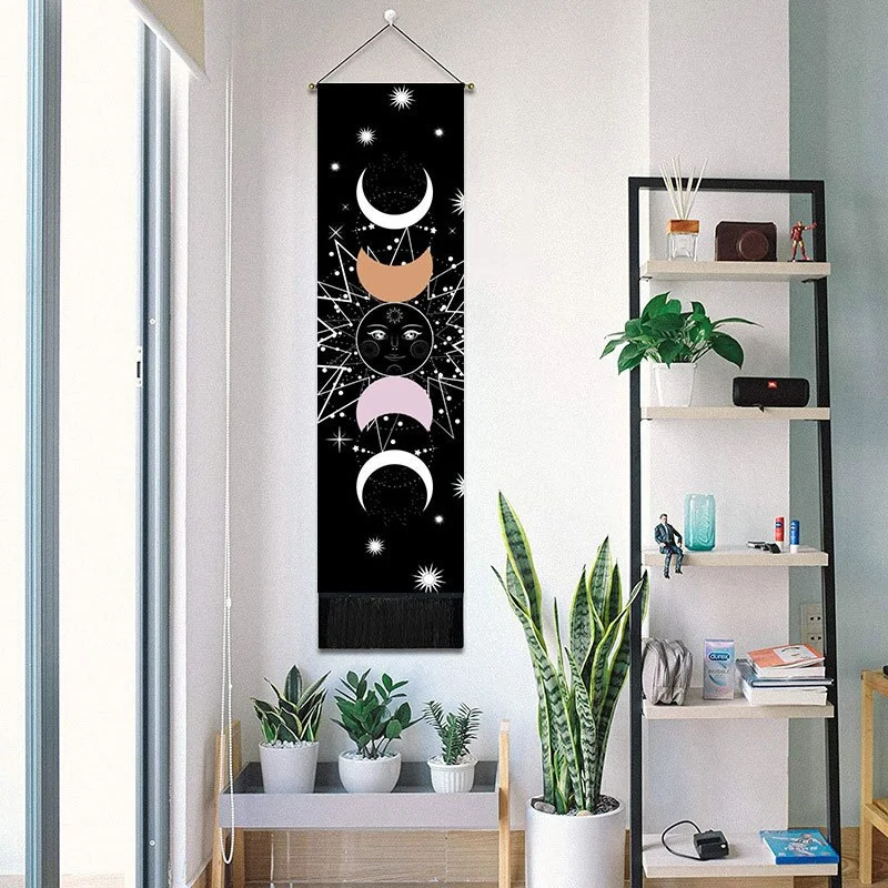 Black Tarot Card Constellation Tapestry Wall Hanging Astrology Divination Phase Tapestries Home Bedroom Office Galaxy Decor
