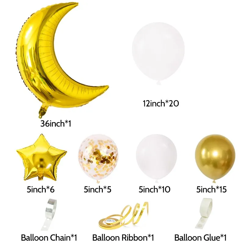 60Pcs Moon Star Balloon Set for Muslim EID Mubarak Festival Home DIY Decoration Ramadan Kareem Kids Birthday Party Ballon Globos