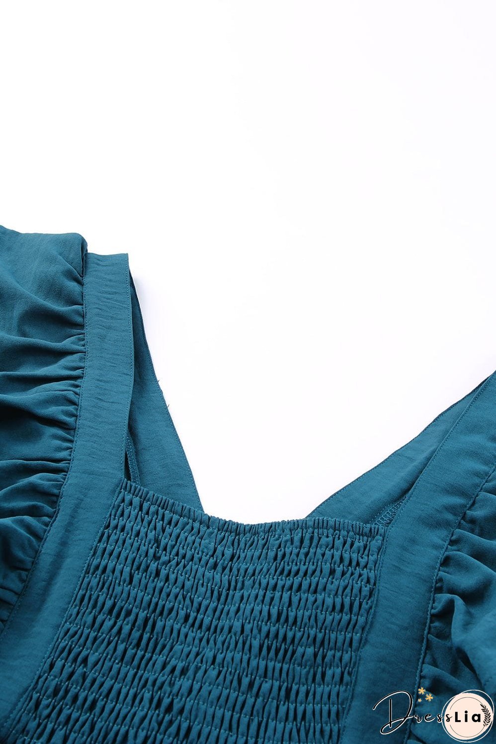 Blue V-Neck Tiered Ruffle Mini Dress with Smocked Back