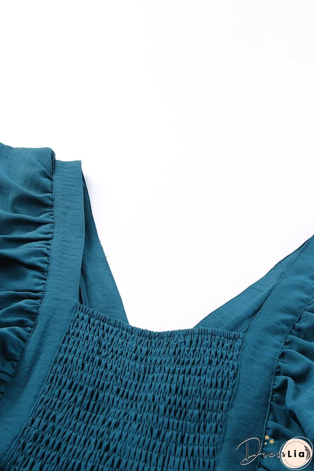 Blue V-Neck Tiered Ruffle Mini Dress with Smocked Back