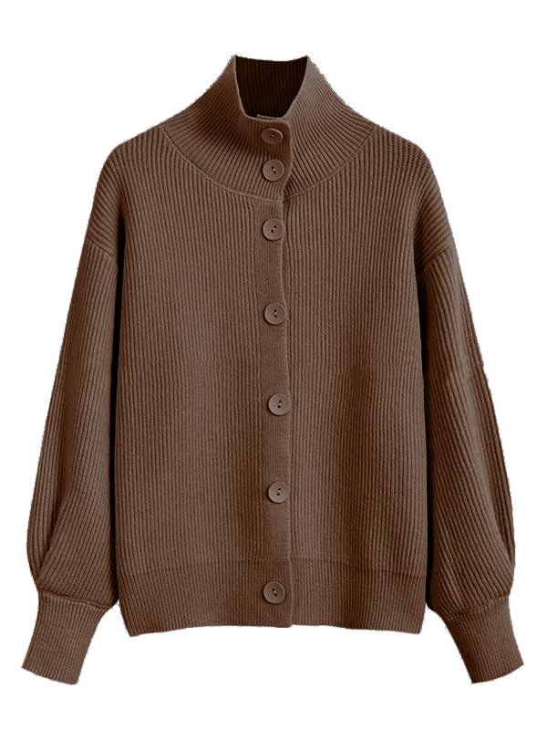 Simple Buttoned Stand Collar Long Sleeves Loose Cardigans Tops