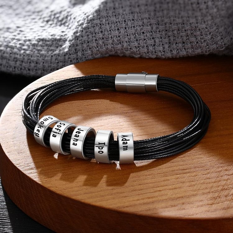 Pulsera con 5 nombres personalizados Pulsera para hombre con 5 cuentas