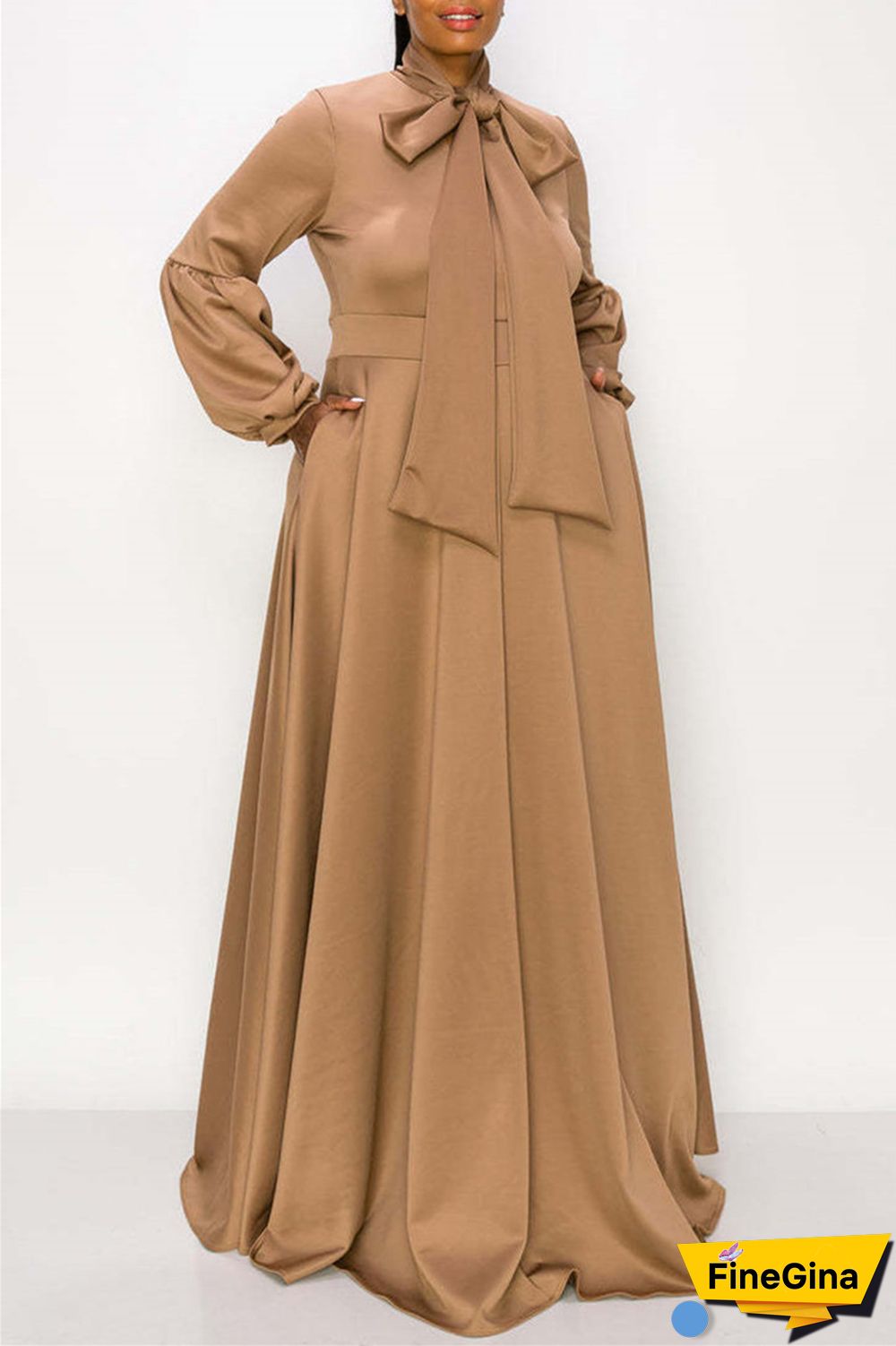 Tibetan Blue Casual Solid With Bow O Neck Long Sleeve Plus Size Dresses