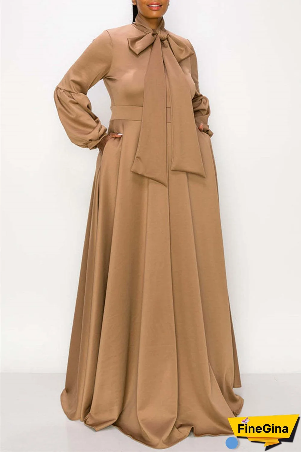 Tibetan Blue Casual Solid With Bow O Neck Long Sleeve Plus Size Dresses