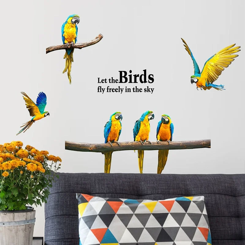 Parrot Wall Stickers Birds Wall Decals Macaw Art Home Decor for Kids Room DIY Vinyl Home Decoration Animals Wallpapers Removable