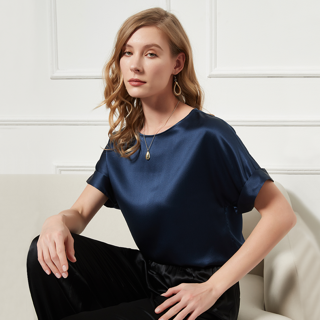22 Momme Dolman Sleeves Women's Silk T-shirt REAL SILK LIFE