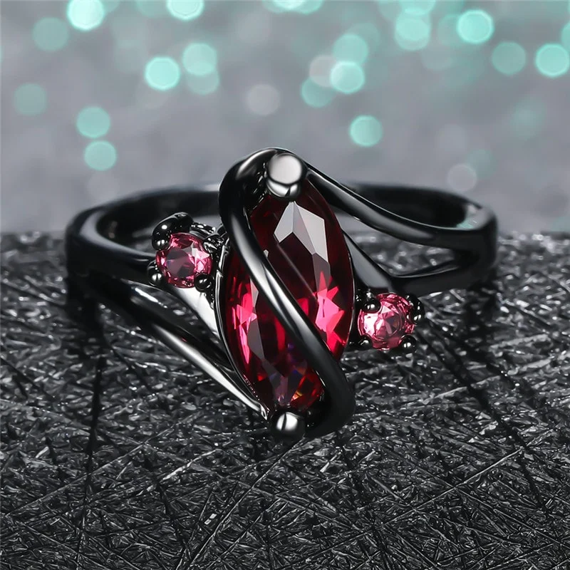 Charm Female Red Leaf Crystal Ring