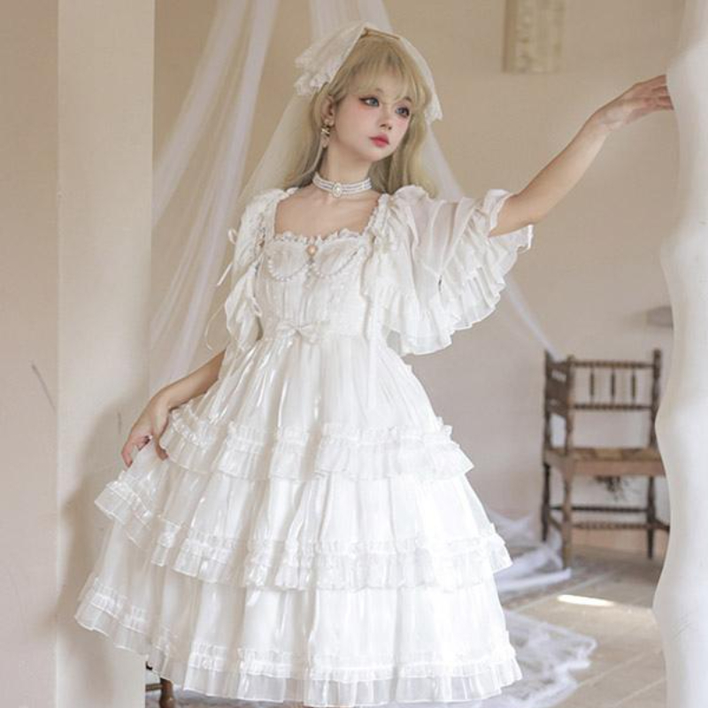 Vintage White Bow Sleeveless Lolita Dress 