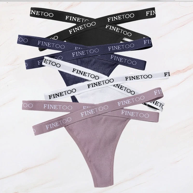 FINETOO 4PCS/Set M-XL G-string Women's Cotton Cross Strap Panties Letter Waisted Underwear Femme Thongs Sexy Hollow Out Lingerie