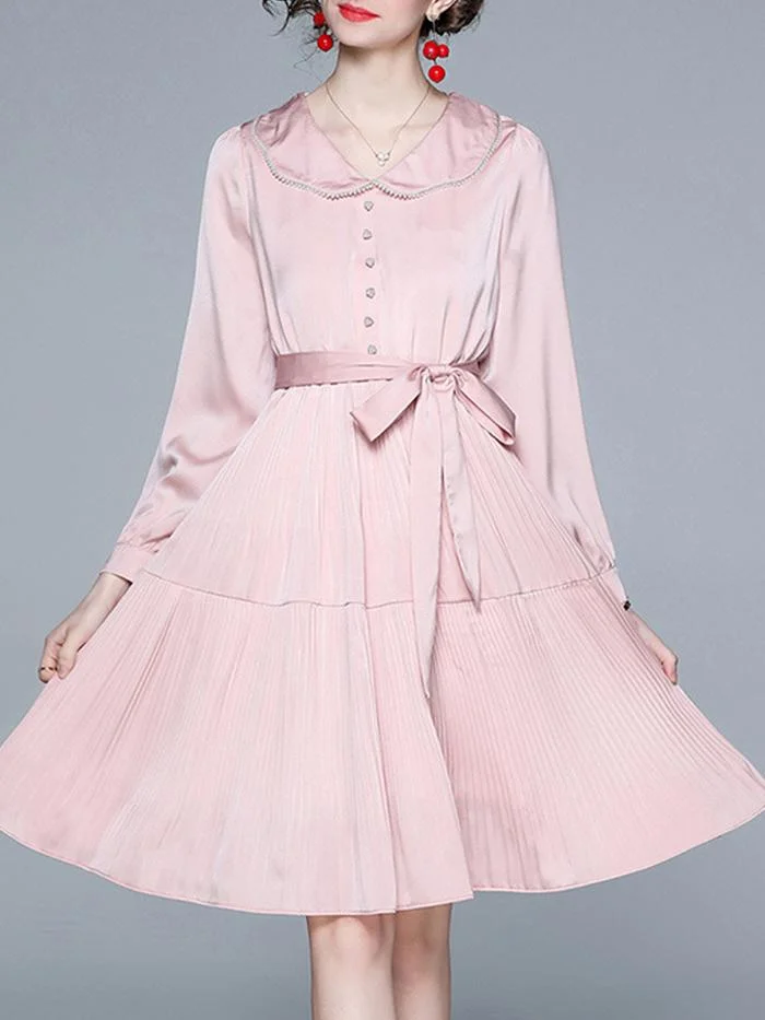 Fashion Pink Mid-length Design Pleated Dress