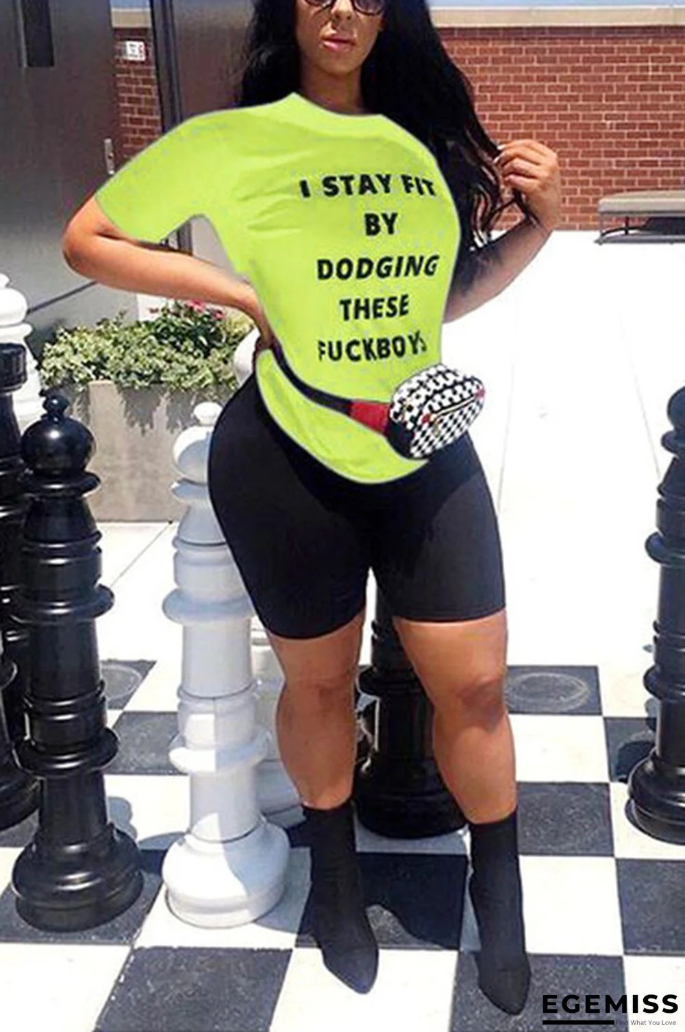 Fluorescent Color Casual Round Neck Short Sleeve Two-piece | EGEMISS