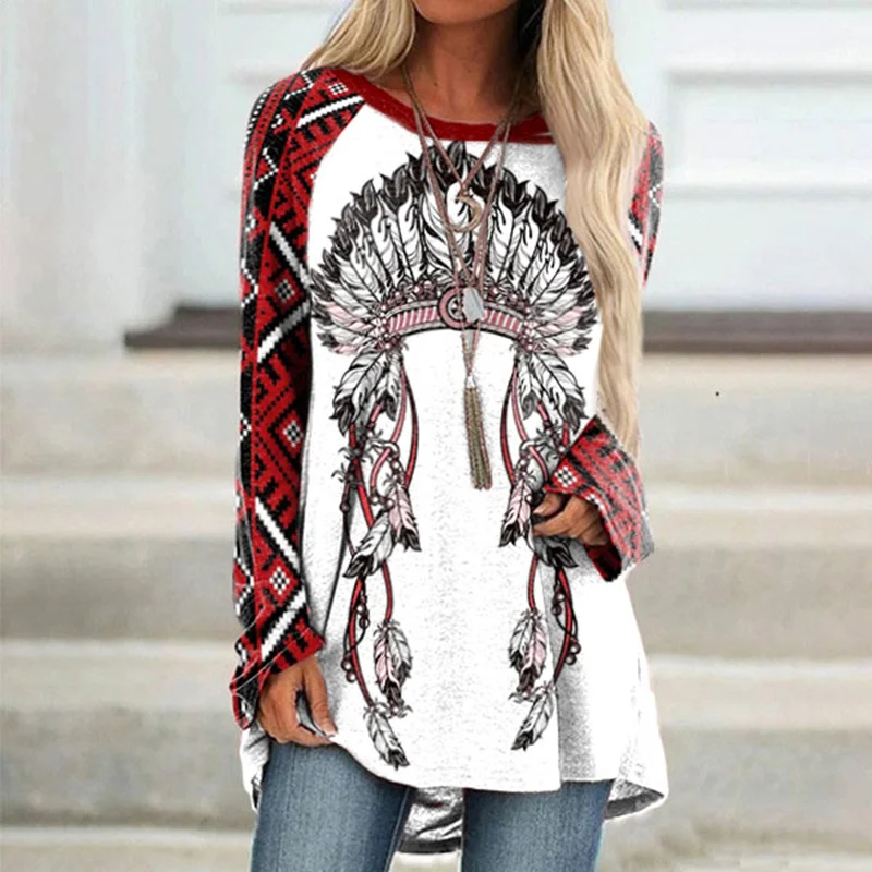 Casual Chief Feather Print Tunic