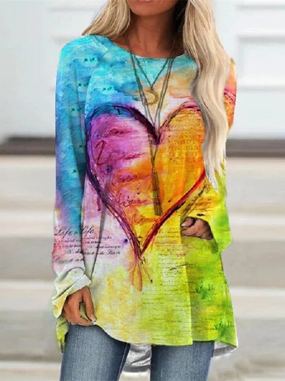 Women's Long Sleeve Scoop Neck Graphic Printed Tops