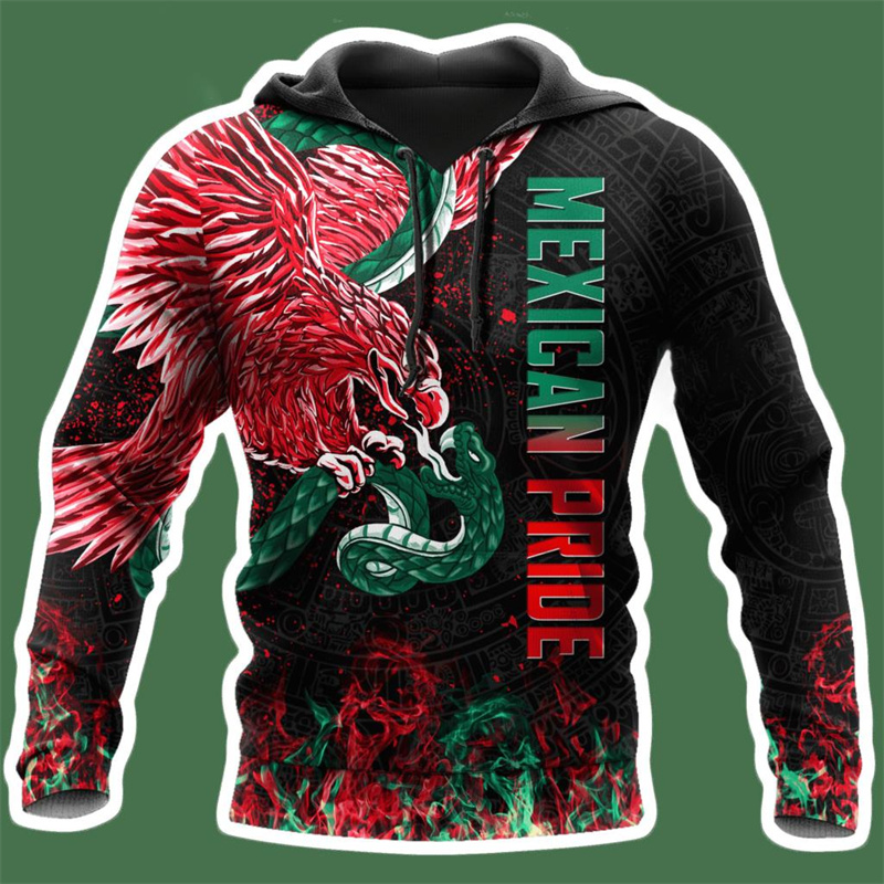 Erpret Fashion 3D Print Mexico Flag National Emblem Hoodie Men Tops Autumn Long Sleeve Mexican Aztec Sweatshirt Streetwear Clothing