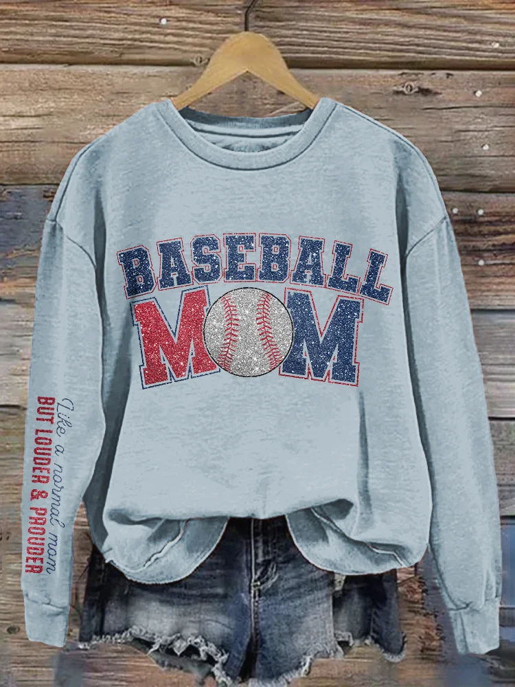 Shiny Baseball Mom Print Casual Cozy Vintage Sweatshirt